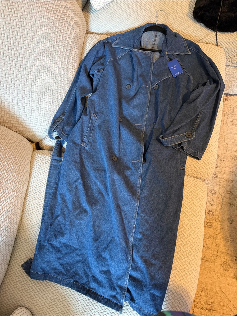 Women’s Dark Blue Long Trench Coat - Unbranded